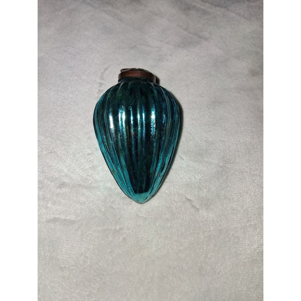Vintage Kugel Style Teal Blue Ribbed Glass Christmas Ornament 3" Teardrop